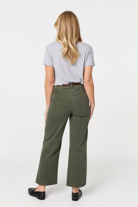 Green Faux Leather Belt Corduroy Trousers