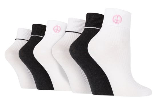 6 Paar Damen Lounge Turn Cuff Socken | Wildfeet | Knöchel stricken bestickte Socken - Frieden - Image 1