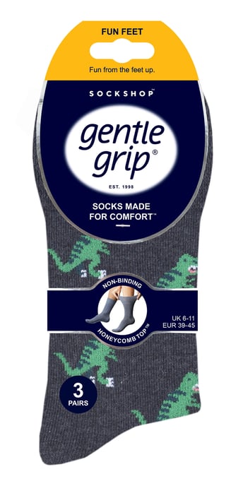 Gentle Grip - 6 Paar nicht elastische Socken für Herren - Dinosaurier - Image 2