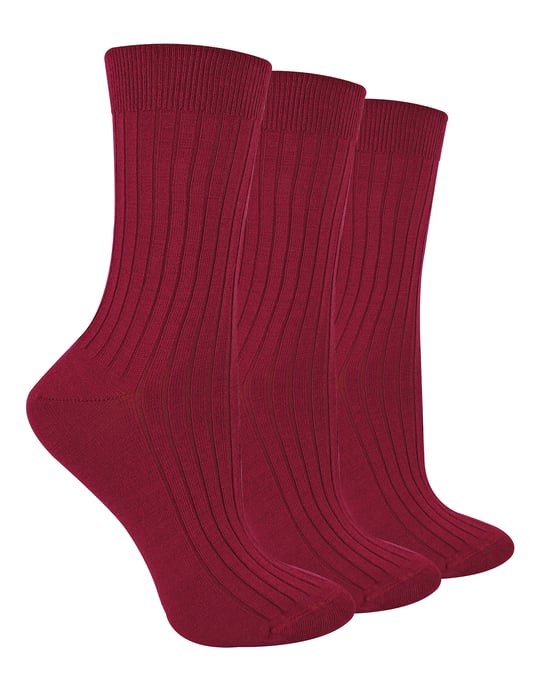 3 Paar Damen Original Merinowollsocken | Steven | Atmungsaktive dicke warme Stiefelsocken - Burgunderrot - Image 1