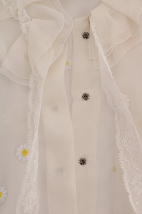 Dolce & Gabbana Weiße Gänseblümchen Applikation Seidenhemd - Image 6