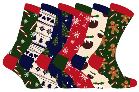 Herren Weihnachten Socken | Socke Snob | Neuheit bunte stilvolle lustige gemusterte Crew Xmas Socken - 6 Pack - Image 1