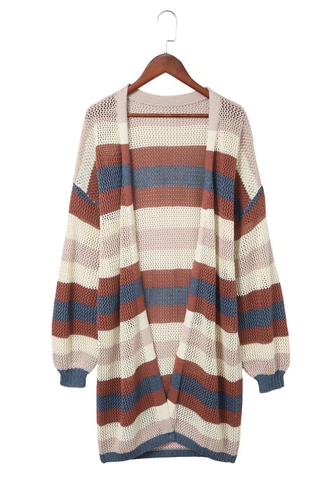 Damen Farbblock Hohlstrick-Cardigan in Blau - Image 6