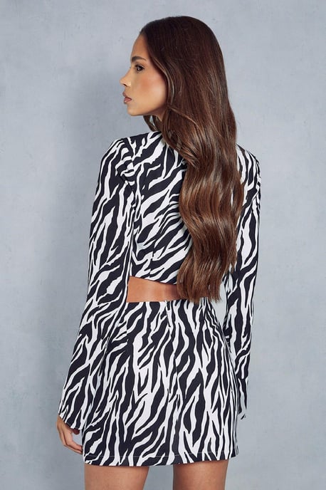 Zebra Print Shoulder Pad Top Skirt Co-ord