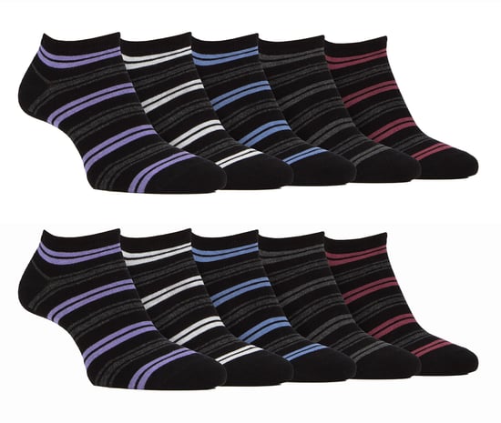 10 Paar Herren Bambus-Trainersocken | Farah | Gestreifte gepolsterte Knöchelsocken - Schwarzer Streifen - Image 1