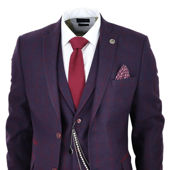 Herren 3-teiliger Tweed-Anzug Pflaume Lila Karomuster Peaky Blinders Klassisch 1920 Gatsby - Image 3