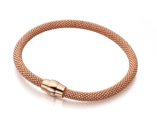 Elements Silver Womens 925 Sterling Silver Rose Gold Plated Popcorn Mesh Magnetic Clasp Bracelet of Length 19cm
