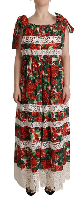 Dolce & Gabbana Mehrfarbiges Geranium-Print Spitzen-Langes Maxi-Kleid für Damen - Image 1