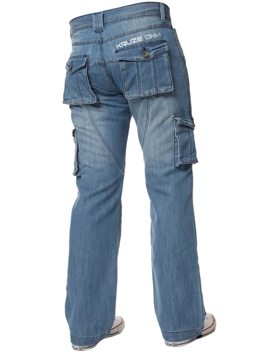Kruze | Mens Cargo Combat Jeans - Hellblau - Image 4