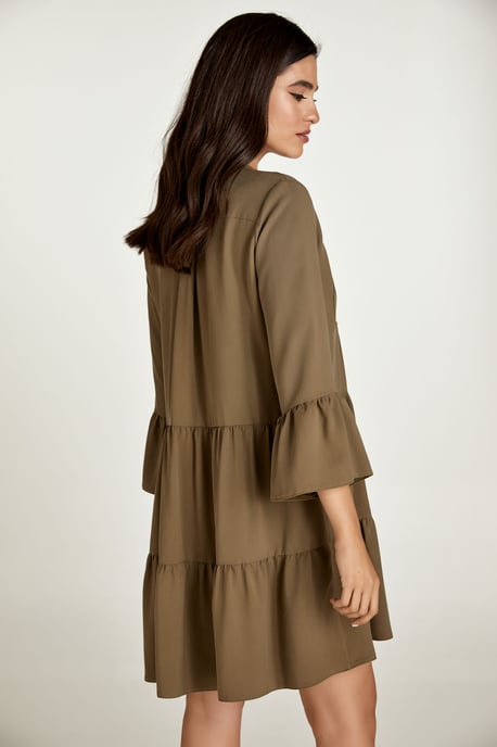 Khaki Tencel Gathered Seams Dress