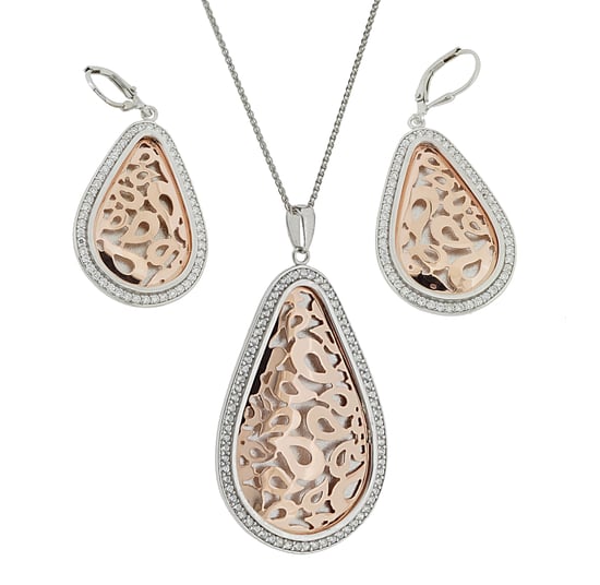 Orphelia Damen 925 Sterling Silber Set: Kettenanhänger + Ohrringe - Silber/Rose SET-068 - Image 3