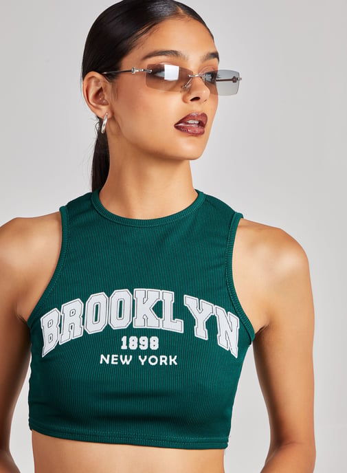 Printed Ribbed Crop Top