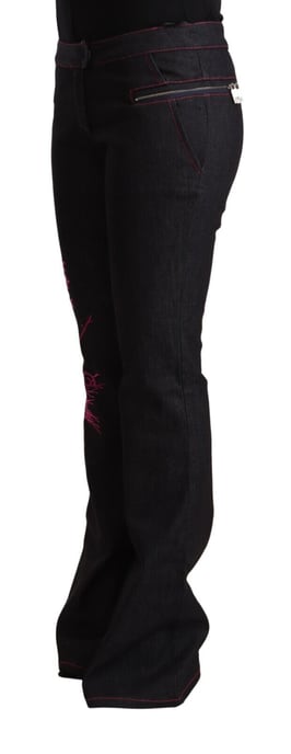 Exte Women's Black Cotton Stretch Mid Waist Cotton Flared Denim Jeans