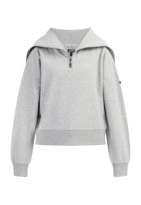 Dreimaster Oversize Troyer-Sweater Damen Hellgrau Melange - Image 1