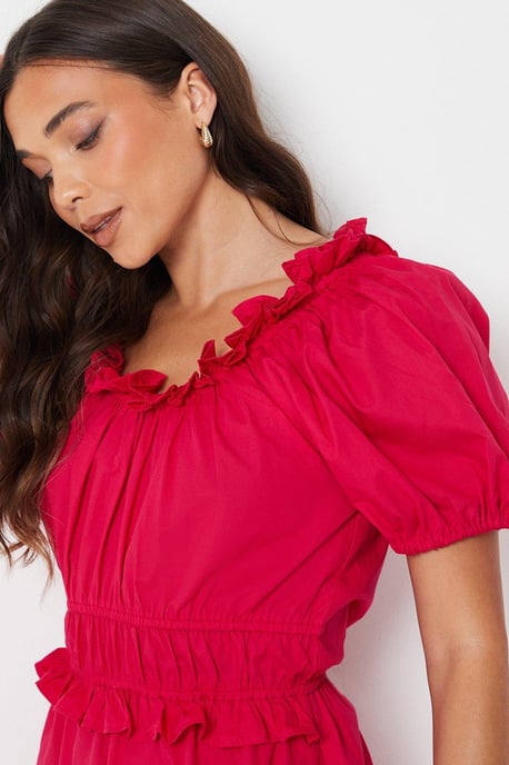 Petite Poplin Frill Tiered Midi Dress
