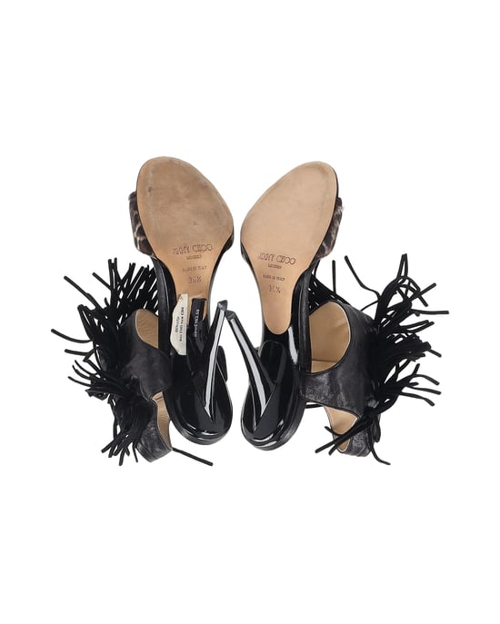 Jimmy Choo Leopardenmuster Fransen Sandalen aus schwarzem Leder - Image 6