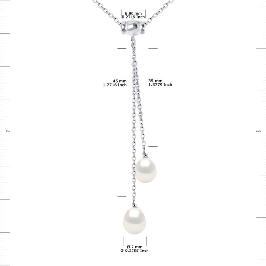 DIADEMA - Necklace - DUO 2 Real Freshwater Pearls - White - Silver