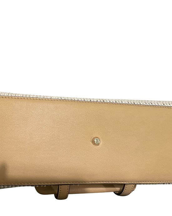 Chloe Edith Fransen Mittelgroße Tasche in beigem Leinen und hellbraunem Kalbsleder - Image 3
