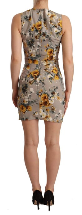 Dolce & Gabbana Damen Graues Seiden-Stretch Floral Etuikleid Mini - Image 3