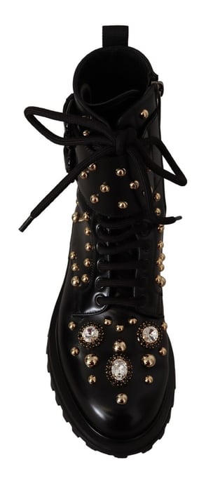 Dolce & Gabbana Men's Black Leather Crystal Embellished Boots Shoes