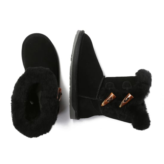 EVER AU Women Stork Horn Toggle button Short Boots - Black