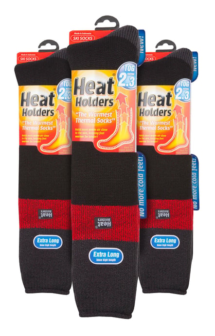 Herren-Thermo-Skisocken gestreift | Hochwertige Wärmespeicher Extra lange Socken - Schwarz / Rot - Image 2