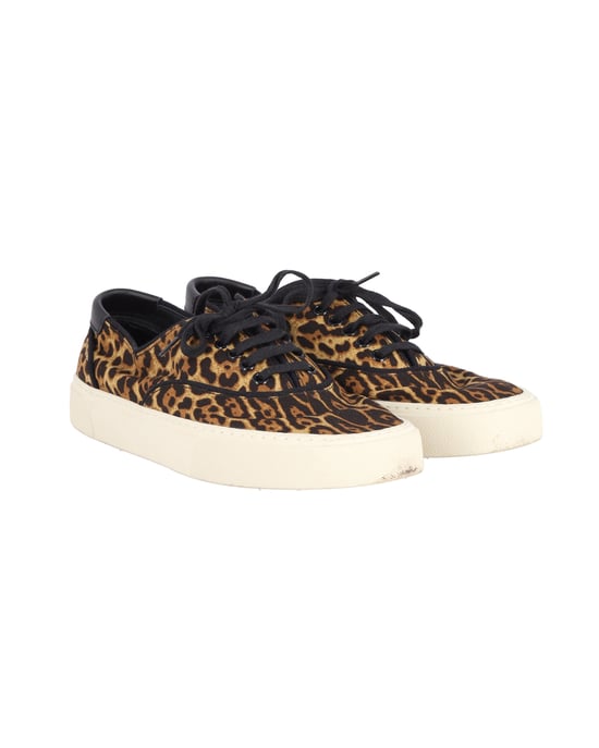 Saint Laurent Venedig Leder-besetzte Sneaker aus Tierdruck-Canvas - Image 3