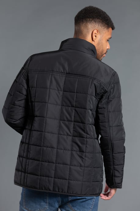 Black Lightly Padded Square Quilted Jacket