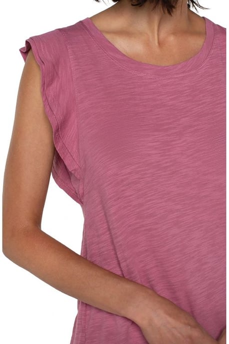Double Layer Flutter Sleeve Slub Knit To Wild Rose