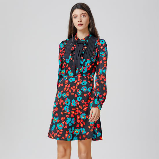 Minikleid mit Ascot-Schnürung und Blumenmuster - Image 1