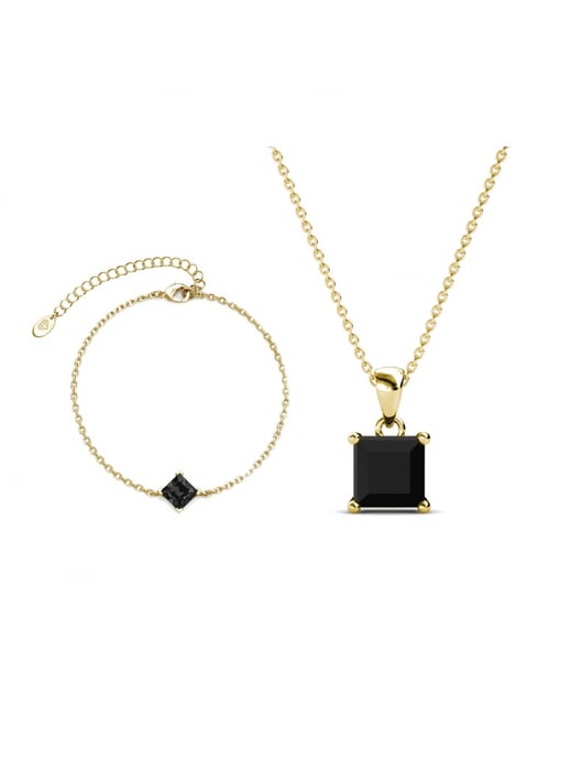 Einfaches quadratisches Handschellen-Set - Gold und schwarzes Kristall - Image 1
