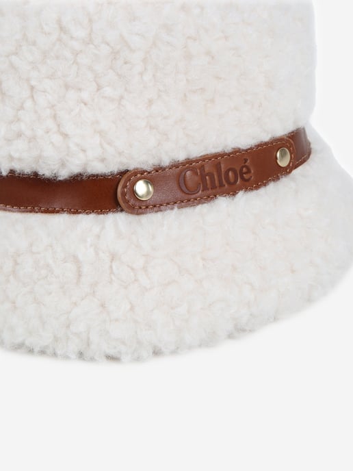 Chloé Girls Faux Shearling Hat in Ivory