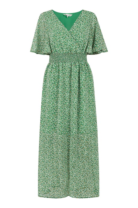 Yumi Green Ditsy Print Ruched Maxi Dress