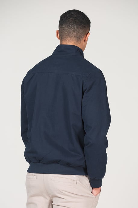Navy Cotton Funnel Neck With Buttons Jacket