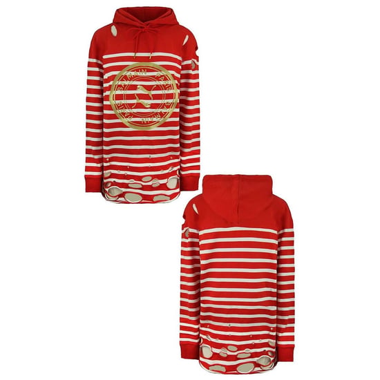 Puma x Balmain Damen-Hoodie im Distressed-Look in Rot und Weiß - Image 3