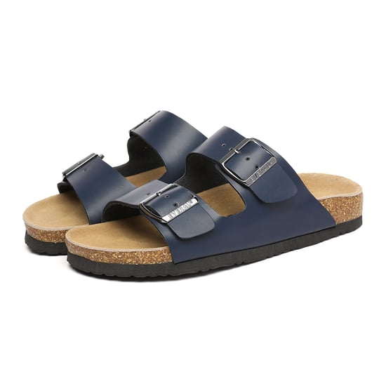 EVER AU Women Mallard Leather Twin Buckle Sandals - Navy Leather