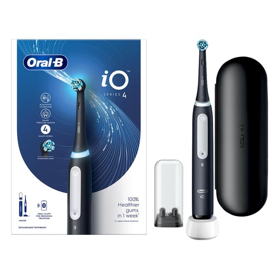 Oral-B iO4 Electric Toothbrush with Toothbrush Head & Travel Case, Black - Image 1