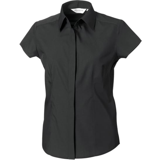 Russell Collection Damen/Damen Kurzarmhemd aus pflegeleichter Poly-Baumwolle Popeline (Schwarz) - Image 3