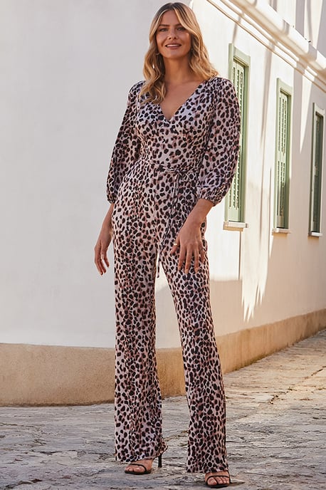 Leopard Print Tie Waist Jumpsuit