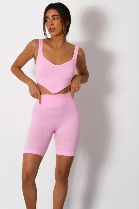 Pink Ribbed Cycling Shorts