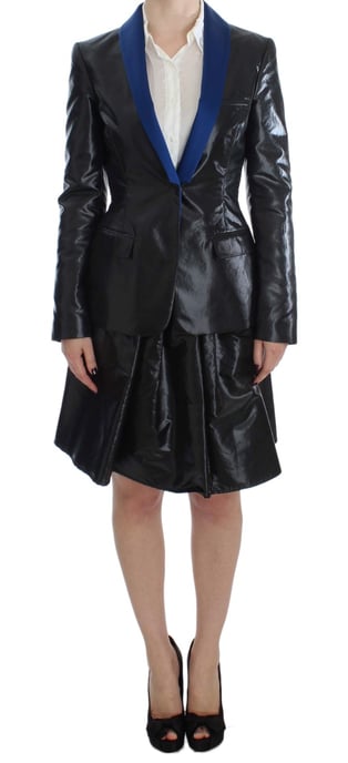 EXTE Black Blue Two Piece Suit Skirt &amp; Blazer