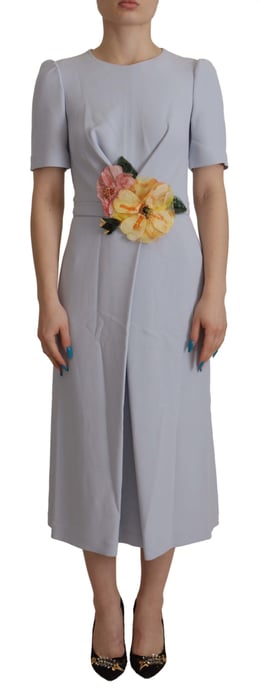 Dolce & Gabbana Blau Floral Applikation Midi Viskose Damenkleid - Image 1