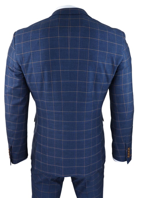 Herren 3-teiliges Anzug Blau-Gold Karomuster Peaky Blinders 1920 Gatsby Eleganter Vintage Anzug - Image 6