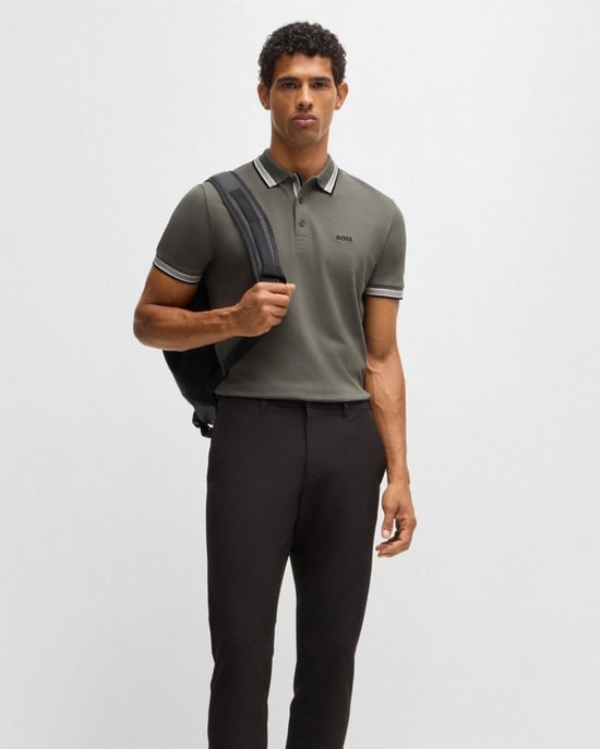 BOSS Green Paddy Mens Cotton-Piqué Polo Shirt with Contrast Logo - Image 3