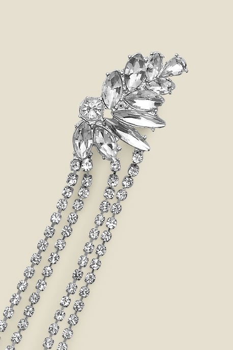 Silver Rhinestone Detail Diamante Drop Earrings