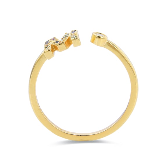 Luxenter Ring aus 925er Sterlingsilber mit mehrfarbigen Zirkonen in 18K Gelbgold - Alphabet - Image 4