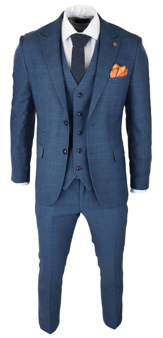 Herren 3-teiliges blaues Anzugset Prince Of Wales Karomuster klassischer leichter taillierter Schnitt modern - Image 2