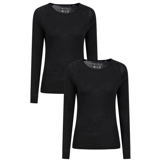 Mountain Warehouse Womens/Ladies Merino Wool Round Neck Base Layer Top (2er Pack) (Schwarz) - Image 1