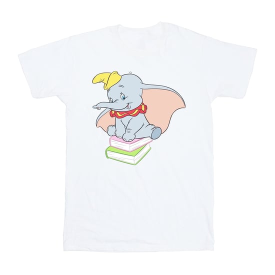 Disney Girls Dumbo Sitting On Books Cotton T-Shirt (White)