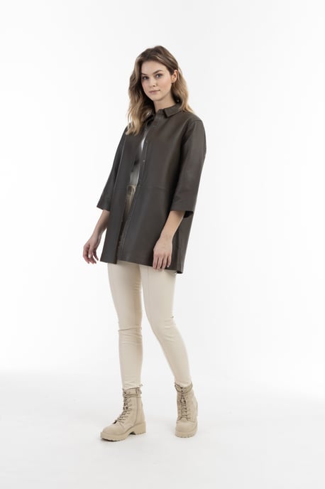 Dreimaster Lederhemd Damen Taupe - Image 2